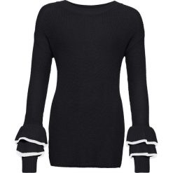 Sweter dzianinowy bonprix czarno-biały. Niebieskie swetry klasyczne damskie marki DOMYOS, z elastanu, street, z okrągłym kołnierzem. Za 89,99 zł.