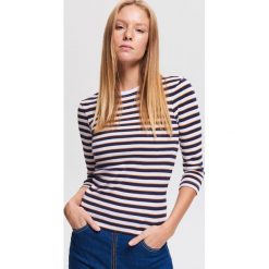 Koszulka z rękawem 3/4 - Granatowy. Niebieskie koszulki damskie Reserved, xl, bez wzorów, bez kołnierzyka. W wyprzedaży za 19,99 zł.