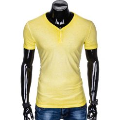 T-shirt męski bez nadruku S894 - żółty. Żółte t-shirty męskie Ombre Clothing, s, z nadrukiem, bez kołnierzyka. Za 21,99 zł.