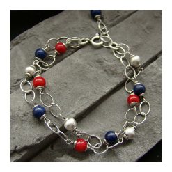 Koral i lapis lazuli - bransoletka. Czerwone bransoletki damskie RayOfArt, z lazurytem. Za 129,00 zł.