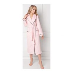 Szlafrok Q Pink Bawełniany. Różowe szlafroki damskie Aruelle, bez wzorów, z bawełny, bez rękawów, bez kaptura. Za 205,90 zł.