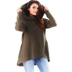 Bluza A200 khaki. Brązowe bluzki damskie Awama, s, bez wzorów, z kapturem, z długim rękawem. Za 170,97 zł.