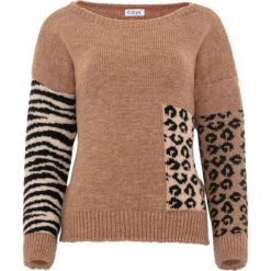 Sweter w zwierzęcy wzór - carmel, s/m. Swetry damskie e-margeritka.pl, na wiosnę, s, bez wzorów, z wełny, eleganckie, z długim rękawem, długie, bez kaptura. Za 149,99 zł.