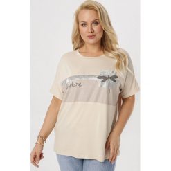 Beżowa Bluzka Daphimene. Brązowe bluzki damskie Born2be, xl, bez wzorów, bez kołnierzyka, bez rękawów. W wyprzedaży za 44,99 zł.