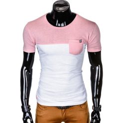 T-shirt męski bez nadruku S1014 - różowy/biały. Różowe t-shirty męskie Ombre Clothing, s, z nadrukiem, bez kołnierzyka. Za 19,99 zł.