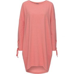 Sukienka dresowa ze sznurowaniem bonprix koralowy melanż. Czerwone sukienki damskie bonprix, bez wzorów, z dresówki, bez kołnierzyka, bez rękawów. Za 79,99 zł.