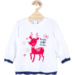 Koszulka. Białe bluzki dziewczęce bawełniane Merry Christmas, w koronkowe wzory. Za 45,90 zł.