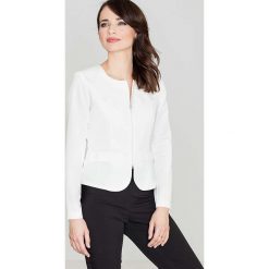 Stylowy Ecru Żakiet na Suwak z Kokardą na Plecach. Szare marynarki damskie Molly.pl, xl, bez wzorów. Za 119,00 zł.