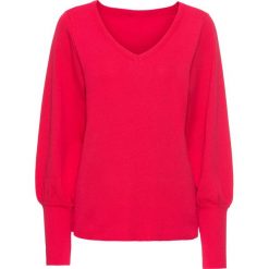 Sweter z balonowymi rękawami bonprix czerwień granatu. Czerwone swetry damskie bonprix, na wiosnę, bez wzorów, bez rękawów, bez kaptura. Za 74,99 zł.