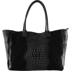 Shopper bag damskie: Skórzany shopper bag w kolorze czarnym – 53 x 30 x 16 cm
