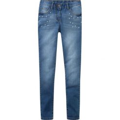 Dżinsy SKINNY z perełkami bonprix niebieski "stone”. Niebieskie spodnie dziewczęce bonprix, bez wzorów, z jeansu. Za 54,99 zł.