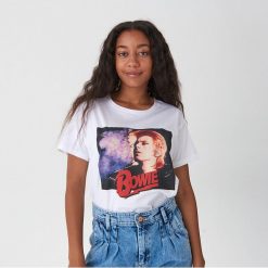 Koszulka z nadrukiem David Bowie - Biały. Białe koszulki damskie House, s, z nadrukiem, bez kołnierzyka, bez rękawów. Za 49,99 zł.