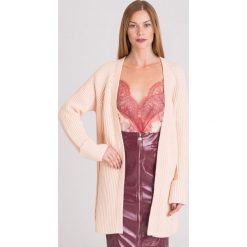 KARDIGAN ELISABETTA FRANCHI. Różowe swetry damskie w paski, z wełny. Za 924,50 zł.