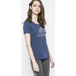 Adidas Performance - Top. Szare topy sportowe damskie marki adidas Performance, s, z nadrukiem, z bawełny, z okrągłym kołnierzem. W wyprzedaży za 99,90 zł.