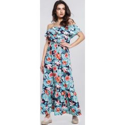 Granatowa Sukienka Lotus. Niebieskie sukienki damskie other, na lato, s, z aplikacjami, bez kołnierzyka, bez rękawów, maxi, dopasowane. Za 89,99 zł.