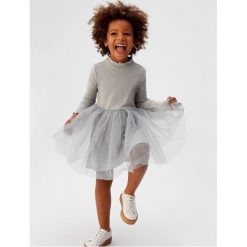 Mango Kids - Sukienka dziecięca 80-104 cm. Szare sukienki dziewczęce Mango Kids, bez wzorów, z elastanu, z długim rękawem, długie, maxi, rozkloszowane. W wyprzedaży za 69,90 zł.