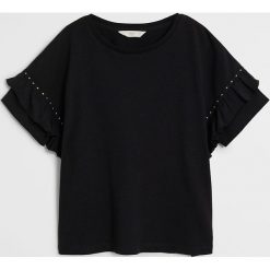 Mango Kids - T-shirt dziecięcy Stud. Białe bluzki dziewczęce Mango Kids, bez wzorów, z bawełny, z okrągłym kołnierzem, z krótkim rękawem, krótkie, bez kaptura. Za 49,90 zł.