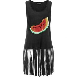 Top plażowy bonprix czarny z nadrukiem. Czarne bluzki damskie marki bonprix, z nadrukiem, z dżerseju, bez kołnierzyka, bez rękawów. Za 49,99 zł.
