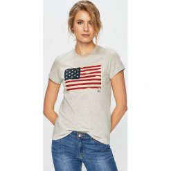 Polo Ralph Lauren - Top. Szare bluzki damskie marki Polo Ralph Lauren, l, z nadrukiem, z bawełny, casualowe, z okrągłym kołnierzem, z krótkim rękawem. Za 299,90 zł.