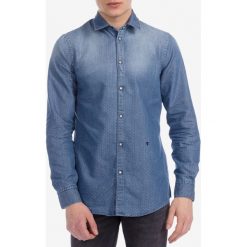 Trussardi Jeans Koszula Niebieski. Niebieskie koszule męskie Trussardi Jeans, w grochy, z bawełny, bez kołnierzyka, z długim rękawem. Za 791,95 zł.