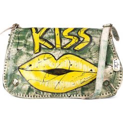 Torebki klasyczne damskie: Skórzana torebka w kolorze zielono-żółtym - 43 x 28 x 6 cm