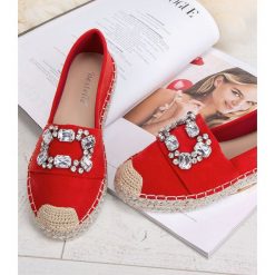 Espadryle damskie Bestelle Y931-9 Czerwone. Czerwone espadryle damskie Bestelle, bez wzorów, z tworzywa sztucznego, bez obcasa, na płaskiej podeszwie. Za 99,00 zł.
