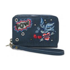Portfele damskie: Desigual Portfel Damski Denim Flowers Magneti Ciemnoniebieski