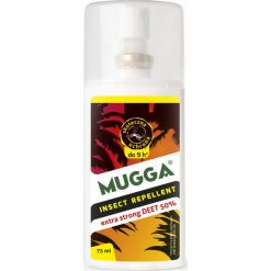 Mugga Spray STRONG 50% DEET na komary i kleszcze. Pomarańczowe plecaki męskie Decathlon, bez wzorów. Za 34,99 zł.