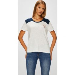 Roxy - Top. Białe bluzki damskie Roxy, s, z nadrukiem, z bawełny, z okrągłym kołnierzem. W wyprzedaży za 89,90 zł.