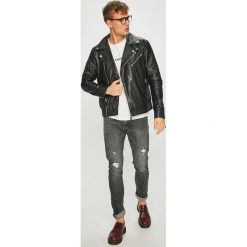 Calvin Klein Jeans - Kurtka skórzana. Czarne kurtki męskie jeansowe marki Calvin Klein Jeans, l. Za 1899,00 zł.