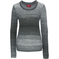 Swetry klasyczne damskie: Sweter, długi rękaw bonprix antracytowo-biel wełny