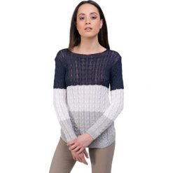 Swetry damskie: Sweter w kolorze granatowo-biało-szarym