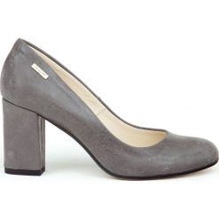 Eleganckie czółenka na słupku - skóra naturalna - model 042 - kolor szary. Szare czółenka damskie Zapato, na co dzień, bez wzorów, z jeansu, z okrągłym noskiem, bez obcasa, na obcasie. W wyprzedaży za 179,40 zł.