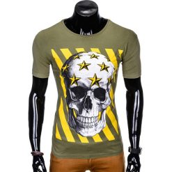 T-SHIRT MĘSKI Z NADRUKIEM S980 - KHAKI. Brązowe t-shirty męskie marki Ombre Clothing, s, z nadrukiem. Za 29,00 zł.