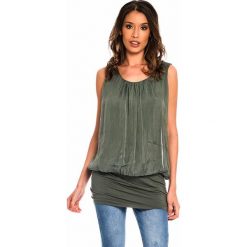 Jedwabny top w kolorze khaki. Brązowe topy damskie Silk Premium, s, bez wzorów, z jedwabiu, z okrągłym kołnierzem, bez rękawów. W wyprzedaży za 128,95 zł.