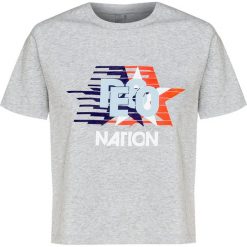 T-shirt P.E NATION AERIAL TEE. Szare bluzki damskie Pe Nation, z nadrukiem, z jersey, retro, z okrągłym kołnierzem, z krótkim rękawem. W wyprzedaży za 357,00 zł.
