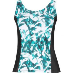 Top plażowy tankini bonprix czarno-zielony z nadrukiem. Czarne stroje kąpielowe damskie bonprix, z nadrukiem, bez kołnierzyka. Za 89,99 zł.