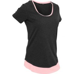 Shirt sportowy 2 w 1, krótki rękaw bonprix czarny melanż. Czarne bluzki sportowe damskie bonprix, bez wzorów, bez kołnierzyka, z krótkim rękawem, krótkie, bez kaptura. Za 74,99 zł.