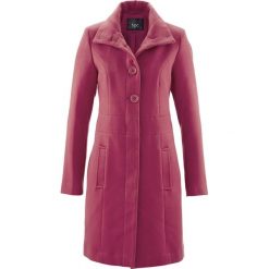 Krótki płaszcz z materiału w optyce wełny bonprix czerwony purpurowy. Fioletowe płaszcze damskie bonprix, bez wzorów, z wełny, krótkie. Za 159,99 zł.