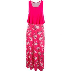 Sukienka shirtowa warstwowa bonprix różowy hibiskus z nadrukiem. Różowe sukienki damskie bonprix, z nadrukiem, bez kołnierzyka, bez rękawów. Za 129,99 zł.