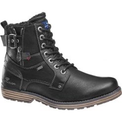 Kozaki męskie Tom Tailor czarne. Czarne buty zimowe męskie marki Tom Tailor, z materiału, na sznurówki. Za 299,90 zł.