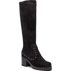 Kozaki UNISA - Grazia St Black. Czarne kozaki damskie Unisa, ze skóry, przed kolano, na wysokim obcasie, na obcasie, bez zapięcia. W wyprzedaży za 389,00 zł.