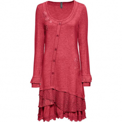 Sukienka shirtowa z aplikacjami bonprix czerwony. Czerwone sukienki damskie bonprix, z aplikacjami, z koronki, bez kołnierzyka, bez rękawów, plisowane. Za 169,99 zł.