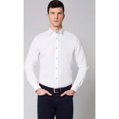 Koszula Biała Almeria. Białe koszule męskie LANCERTO, m, w kratkę, z bawełny, eleganckie, z kontrastowym kołnierzykiem, bez rękawów. Za 299,90 zł.