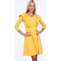 Sukienka z falbanami miodowa 1818. Pomarańczowe sukienki damskie Fasardi, xl, bez wzorów, bez kołnierzyka, bez rękawów. Za 89,00 zł.