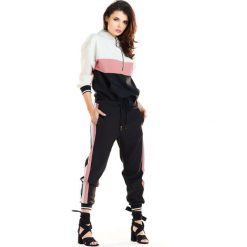 Bluza damska z kapturem czarna róż. Różowe bluzy damskie e-margeritka.pl, xl, bez wzorów, z poliesteru, sportowe, bez rękawów, z kapturem. Za 139,99 zł.