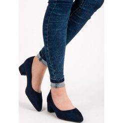 Czółenka: ZAMSZOWE CZÓŁENKA NA NISKIM OBCASIE BEST SHOES niebieskie