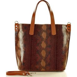 Włoska torebka z naturalnej skóry - MAZZINI SARITA brąz camel snake. Brązowe shopper bag damskie MAZZINI, w paski, ze skóry, na ramię. Za 339,00 zł.