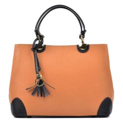 Torebki klasyczne damskie: Skórzana torebka w kolorze koniaku – (S)36 x (W)23,5 x (G)12 cm