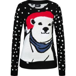 Sweter bożonarodzeniowy bonprix czarny wzorzysty. Czarne swetry damskie bonprix, bez wzorów, bez rękawów, bez kaptura. Za 37,99 zł.